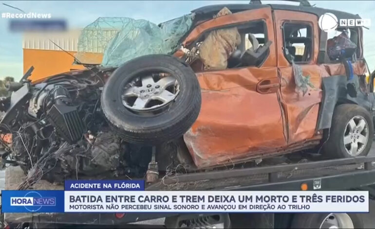acidente-entre-carro-e-trem-na-florida-deixa-um-morto-e-tres-feridos