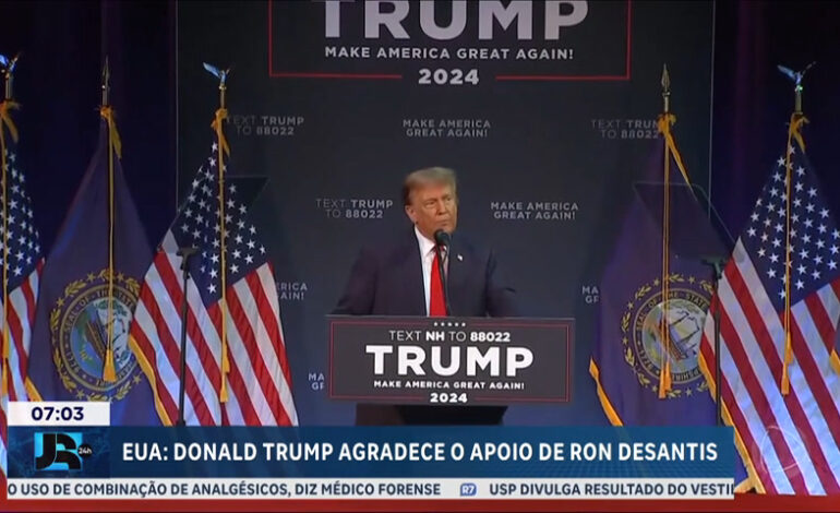 pre-candidato-a-presidencia-dos-eua,-donald-trump-agradece-apoio-de-ron-desantis