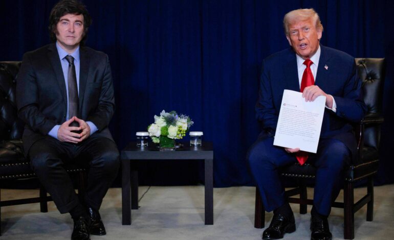 trump-encontra-milei-e-declara-apoio-a-reeleicao-do-argentino;-veja-video