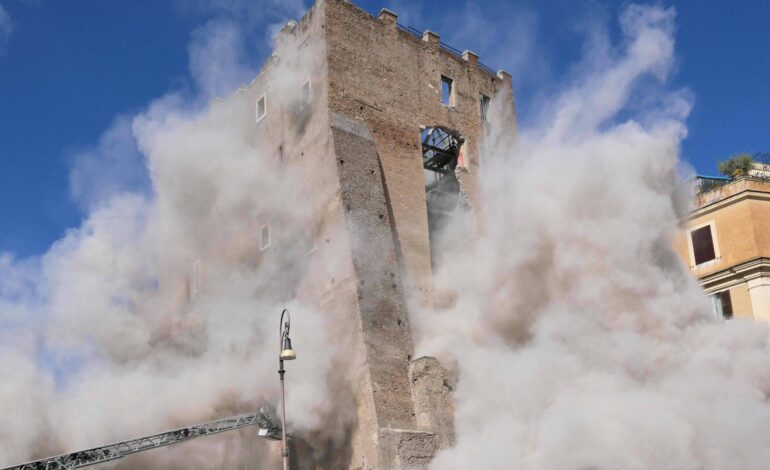 torre-perto-do-coliseu-desaba-parcialmente-em-roma;-um-trabalhador-morre-e-tres-ficam-feridos