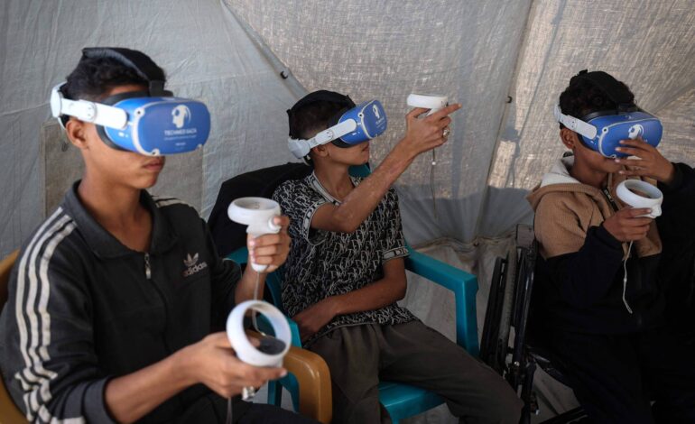 criancas-traumatizadas-pela-guerra-em-gaza-fazem-terapia-com-uso-de-realidade-virtual
