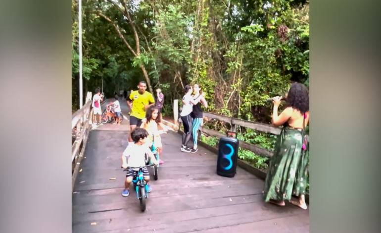 Cantora faz ‘blitz’ com caixa de som em pista de caminhada e frequentadores caem na dança; assista