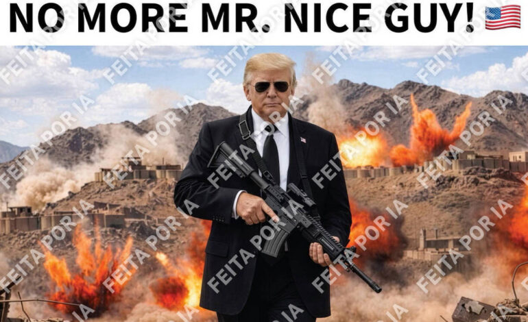 Trump diz que cansou de ser ‘bonzinho’ com Irã e exibe imagem de IA com fuzil