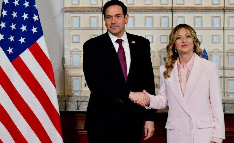 secretario-de-estado-dos-eua-encontra-meloni-para-amenizar-crise-com-trump