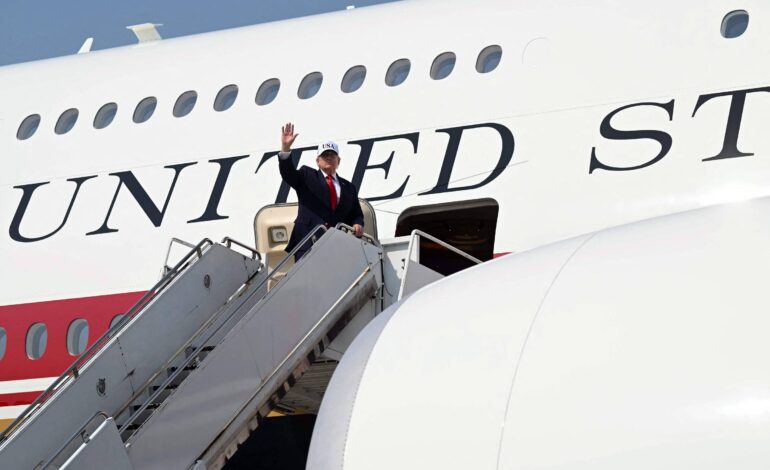 trump-faz-sua-1a-viagem-em-aviao-de-bilhoes-que-ganhou-de-presente-do-qatar
