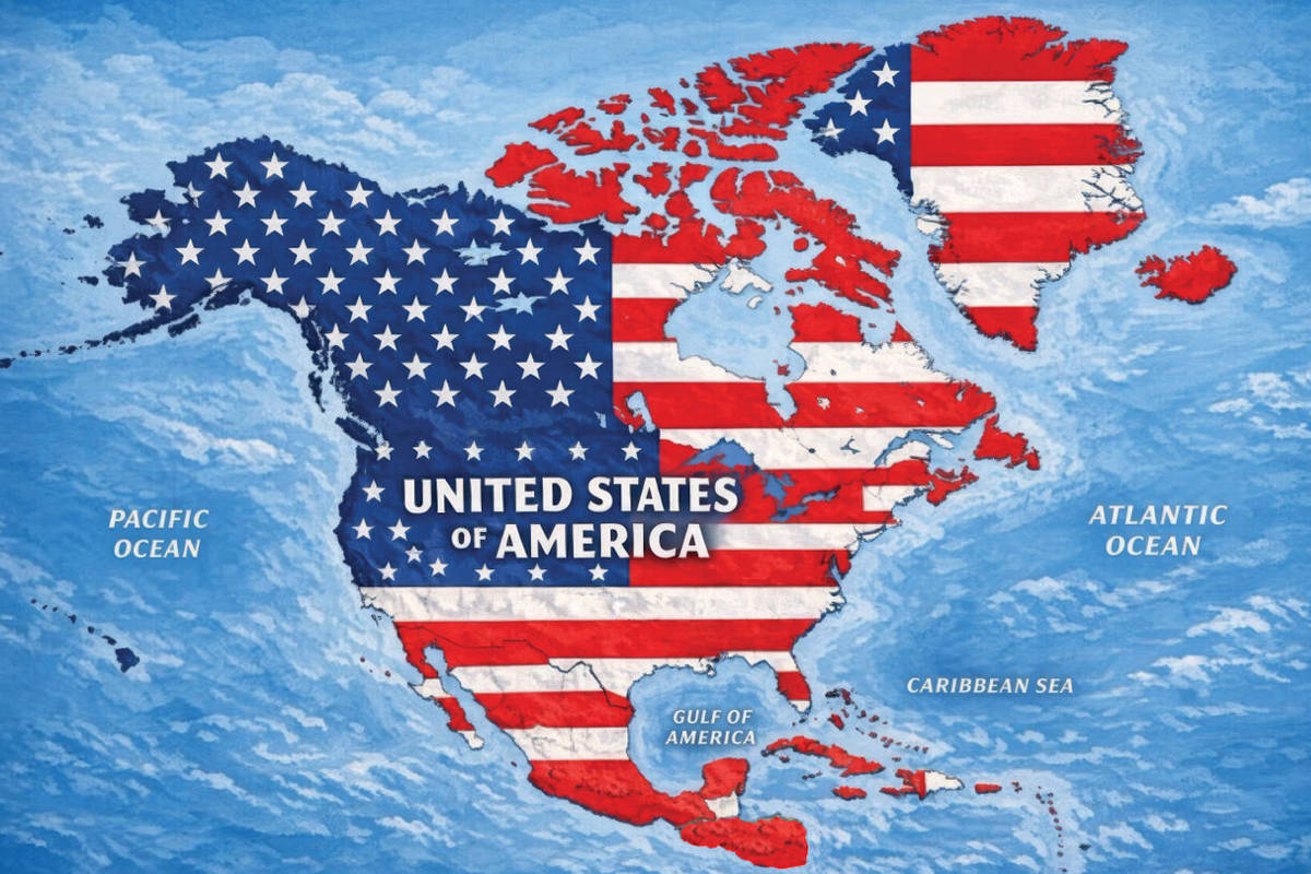 trump-publica-mapa-que-inclui-canada,-mexico-e-groenlandia-sob-bandeira-dos-eua