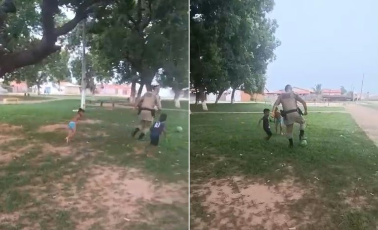 policial-militar-joga-futebol-com-criancas-durante-patrulhamento-no-to;-video